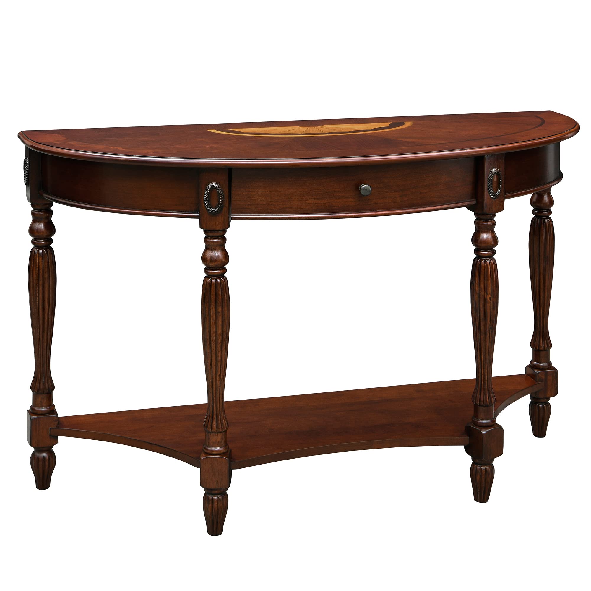 Vintage Casual Sofa Table, 2 Drawer Solid Wood Console Tables with Storage Shelf
