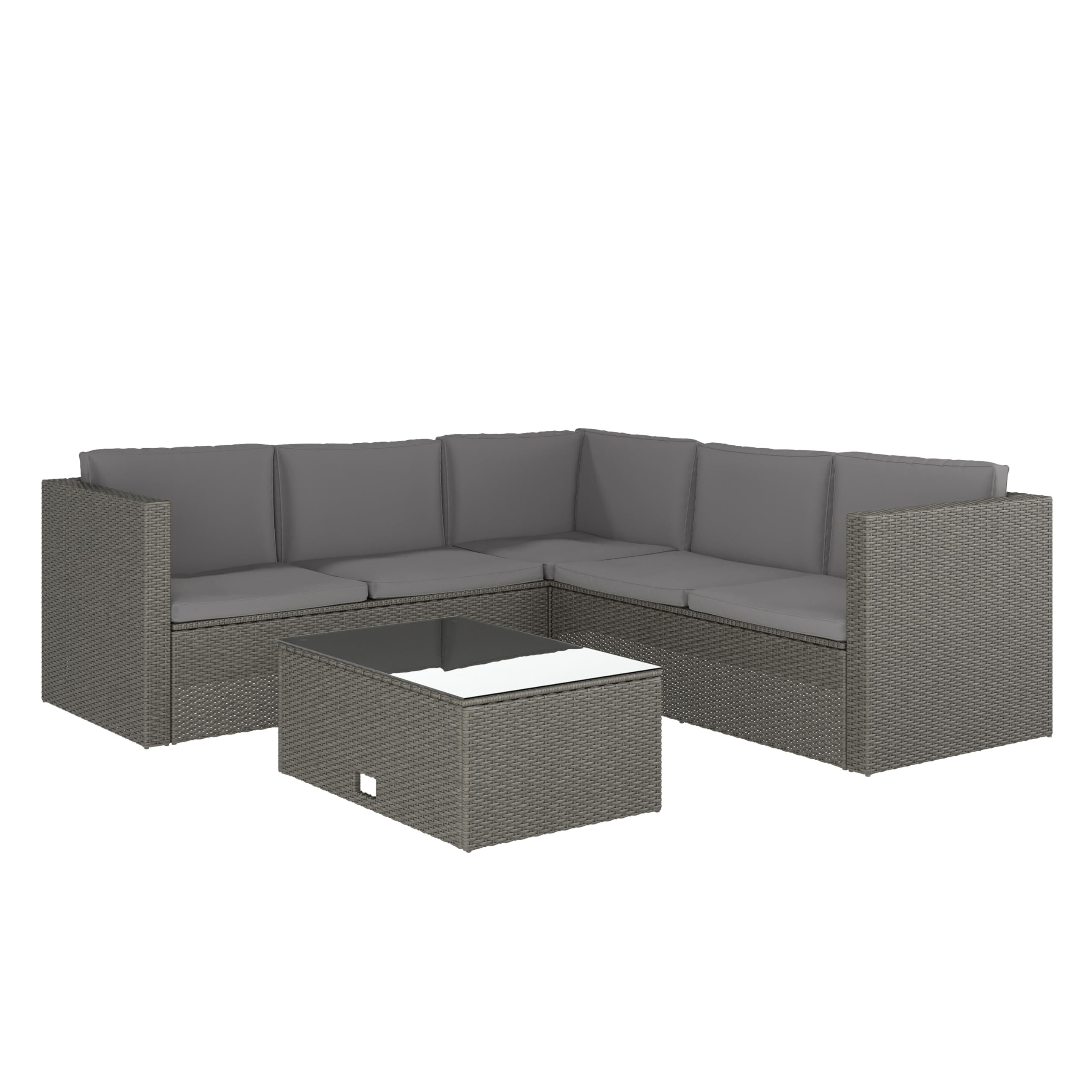 EMMA + OLIVER Beal Outdoor Sectional Couch with Table, All-Weather PE Rattan Frame, Side Lift Storage Coffee Table, Back and Seat Cushions, Gray/Gray