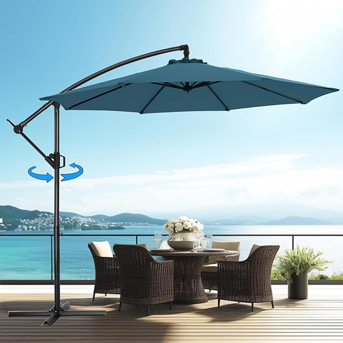 10ft Offset Patio Umbrella - 360° Rotation Hanging Cantilever Outdoor Patio Umbrella