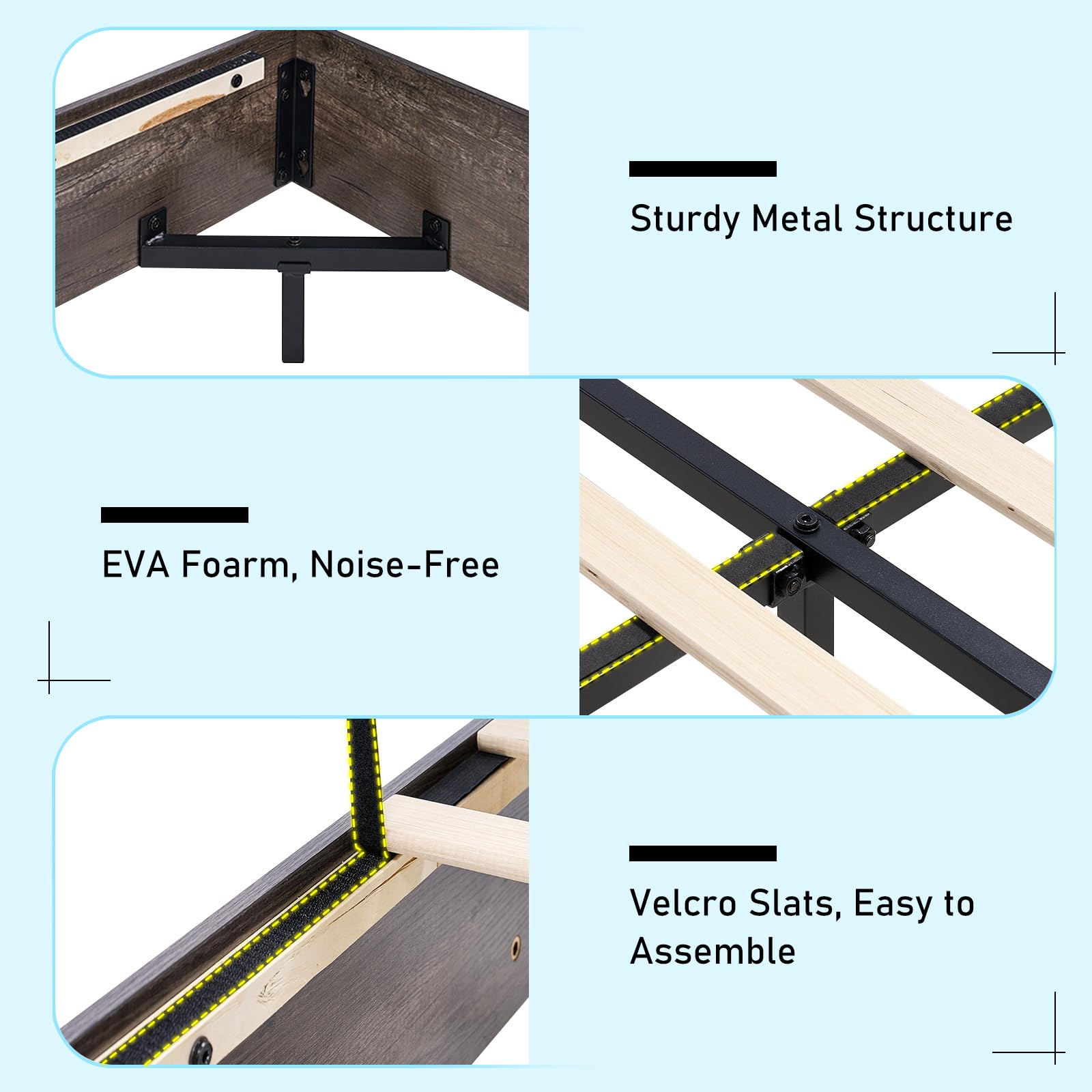 King Size Floating Platform Bed Frame with LED Light and Headboard