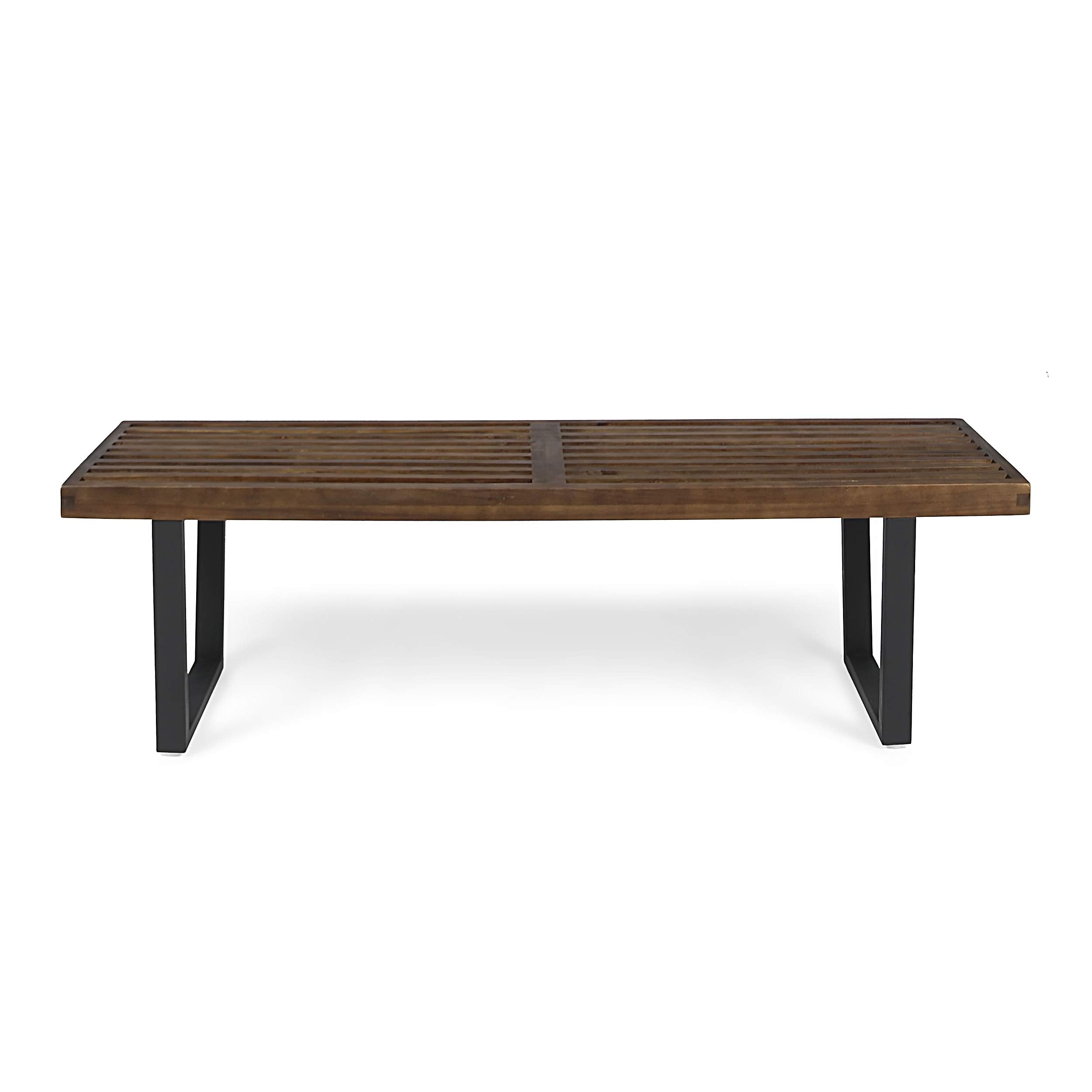 Patio Dining Bench, Acacia Wood with Iron Legs