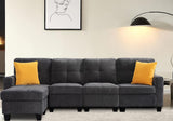 Modular Sofa Couch 4 Seat Sectional with Storage Ottoman, Velvet Reversible L Shaped