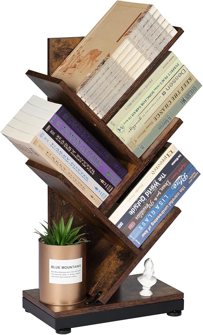 4-Shelf Tree Bookshelf, 4 Tier Floor Standing Bookcase for CDs/Magazine/Books