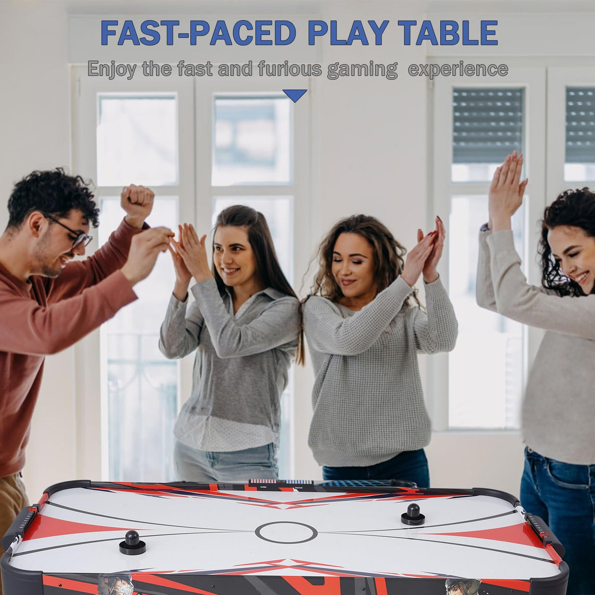 58" Air Hockey Table, Indoor Hockey Arcade Game Table with w/2 Pucks, 2 Pushers