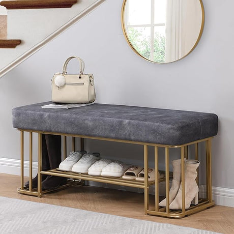 Upholstered Shoe Bench-Shoe Organizer Bench, Shoe Rack Bench for Entryway Window