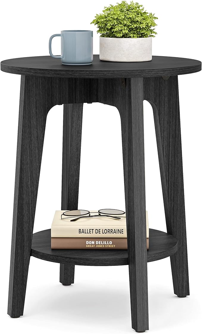 Side Table, Small Round End Table with Lower Shelf, Nightstand for Small Spaces