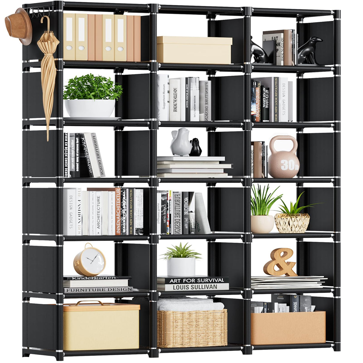 Book Shelf, 9+18 Cube Storage Organizer, DIY Bookcase, Metal Cube Bookshelf, Tall Book case for Bedroom, Living Room,Office, Closet Storage Organizer, Black Cubicle Storage Rack-Black