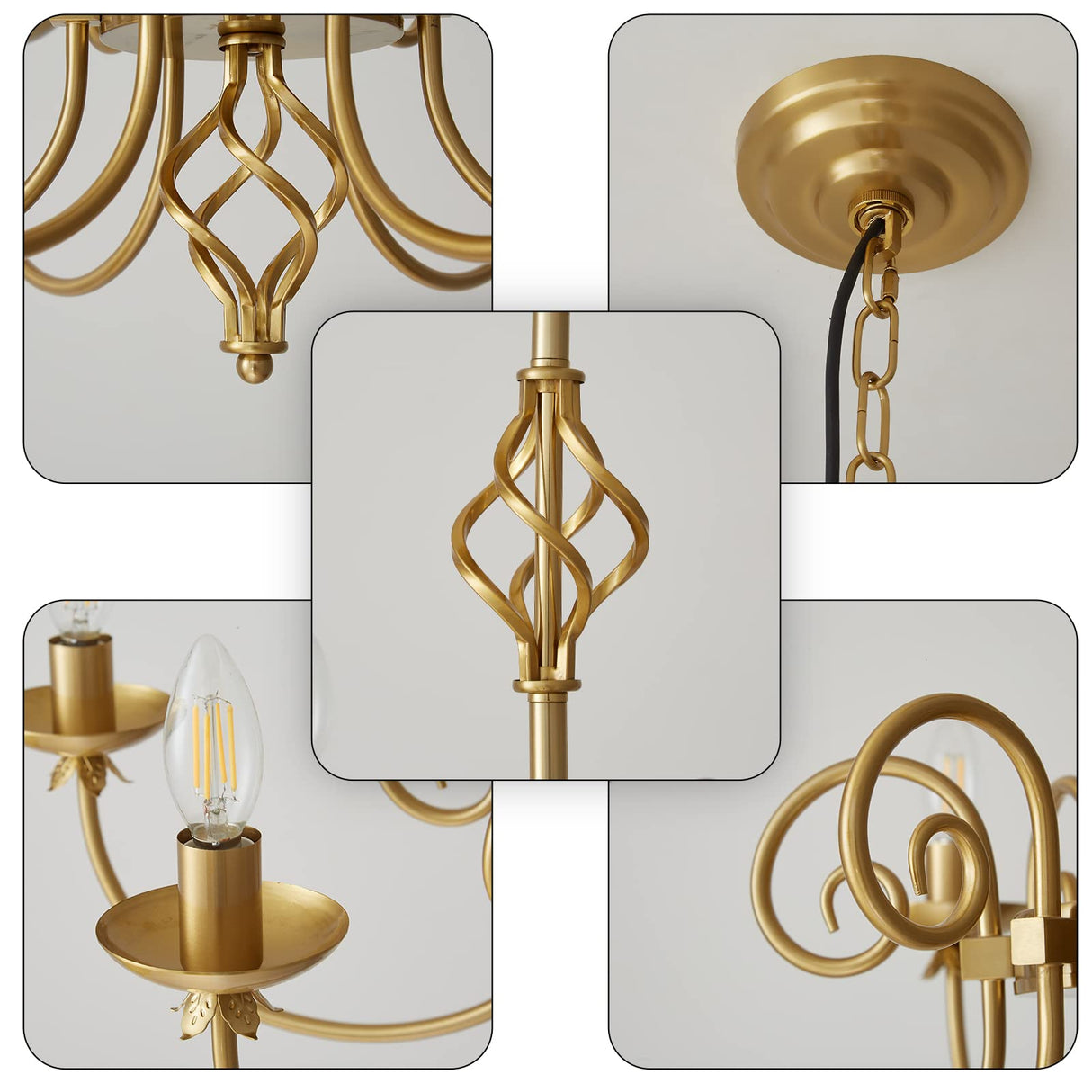 Modern Gold Chandelier for Dining Room 6 Lights Candle Chandelier Light Fixtures 26"