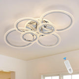 6-Rings LED Modern Ceiling Light Dimmable with Remote for Living Room, 31.5’’