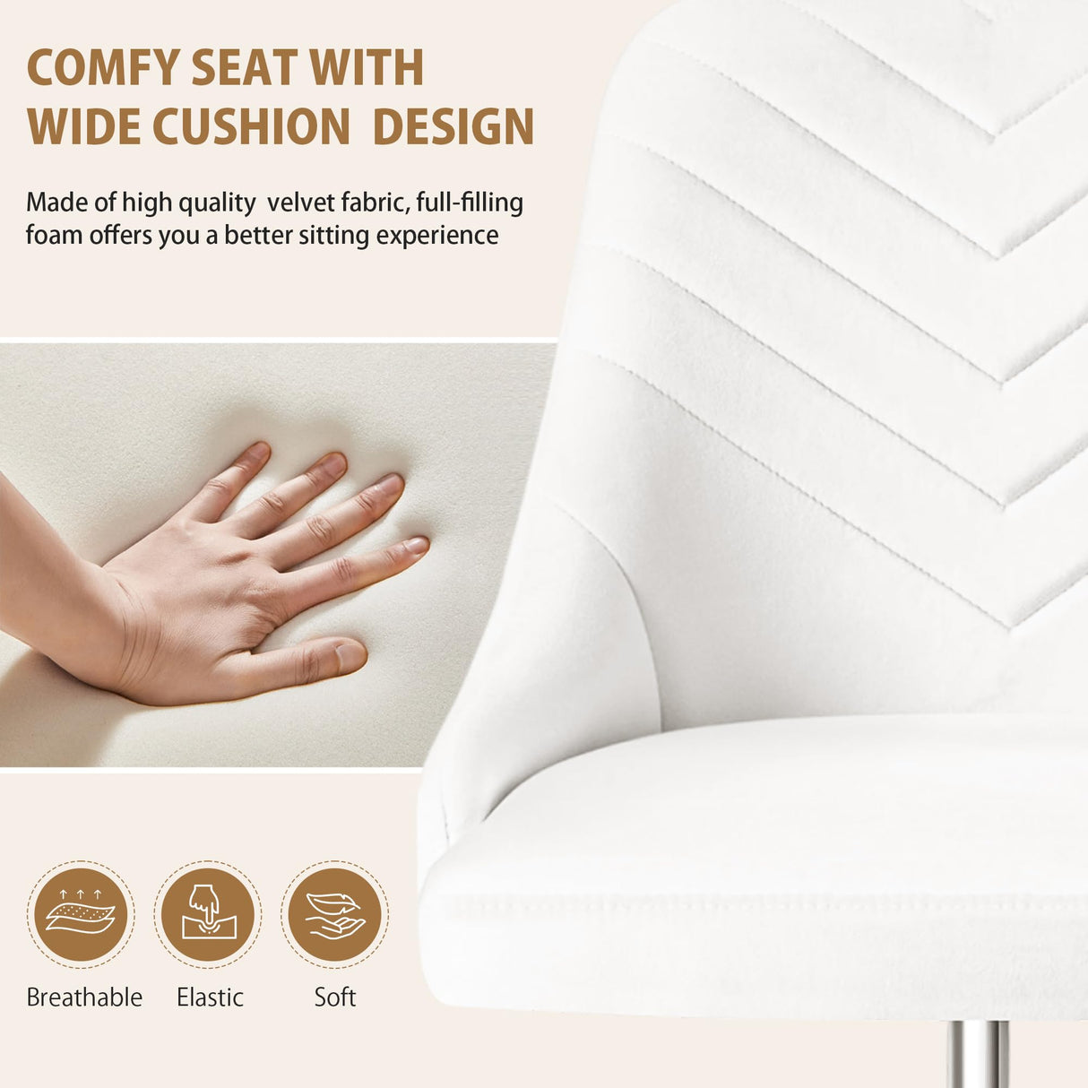 Velvet Vanity Desk Chair - Height Adjustable Swivel Office Chair with Gold Base