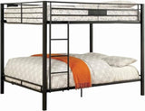 Horizontal Slatted Metal Queen Bunk Bed with Ladder, Black