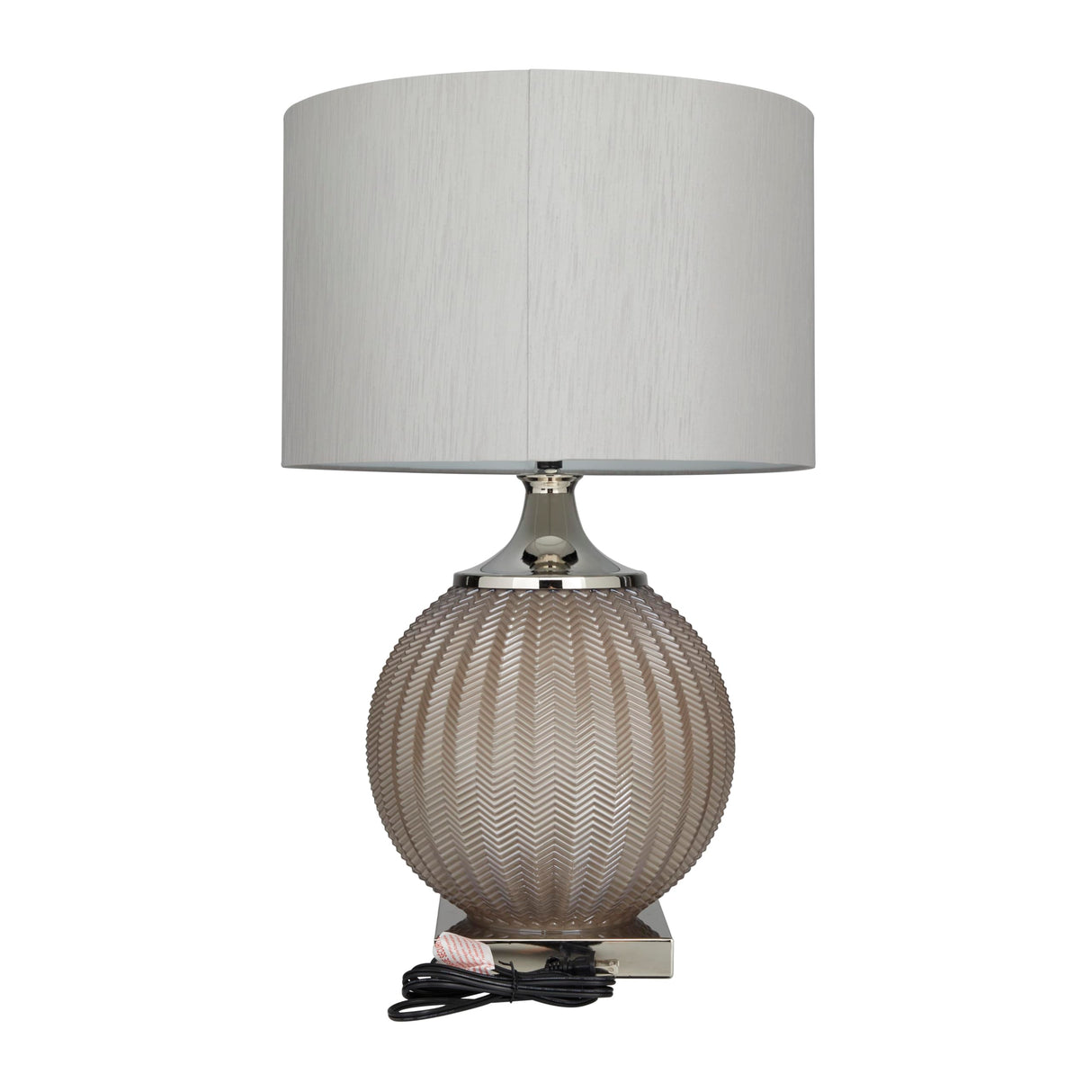 Glass Room Table Lamp Accent Lamp with Chevron Pattern, Lamp 17" x 17" x 27", Gray