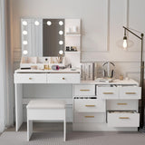 31.5in Large Makeup Vanity with Charging Station Dressing Table with Mirror and 10 LED Light Bulbs Vanity Desk Set