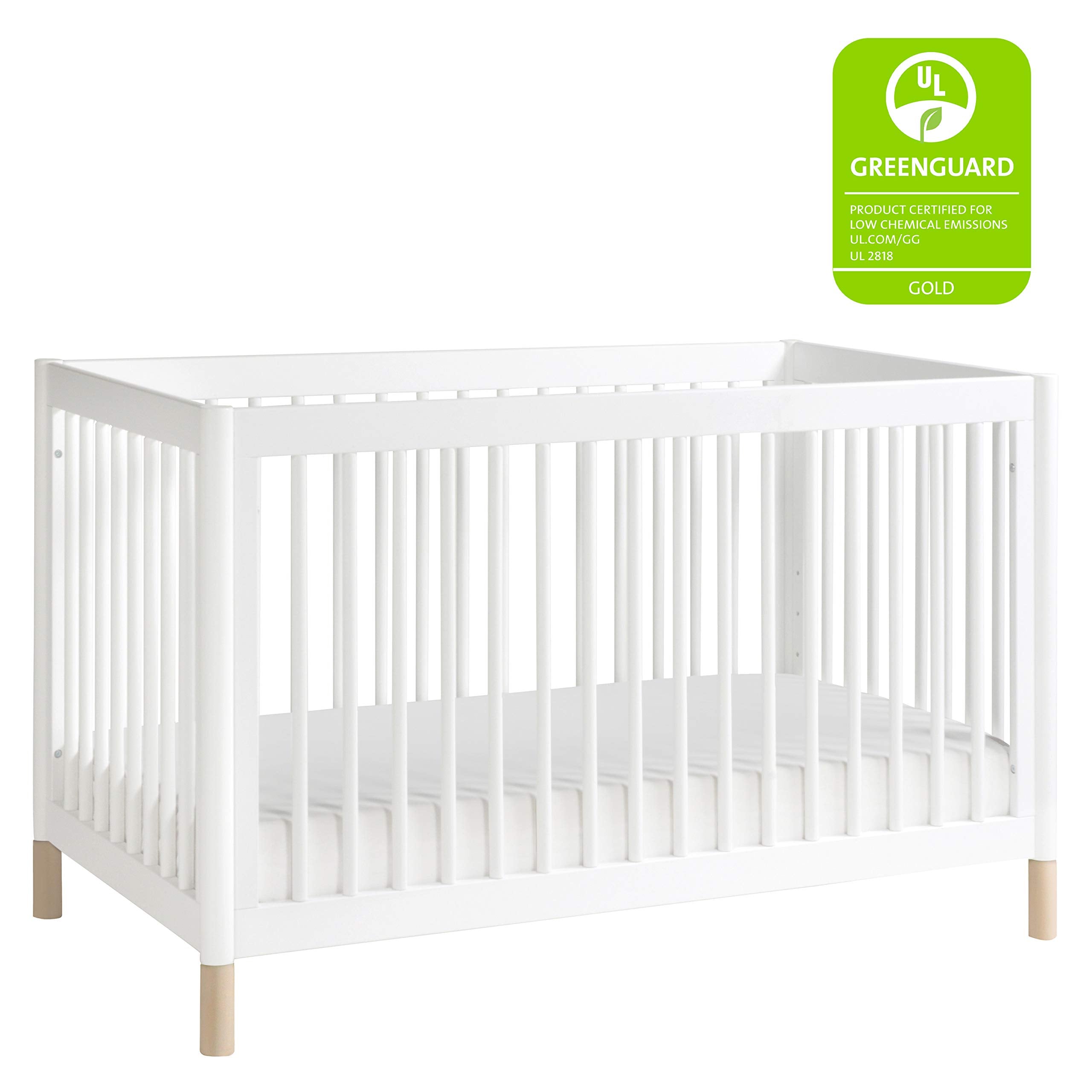 Gelato 4-in-1 Convertible Crib with Toddler Bed Conversion in White and Washed Natural