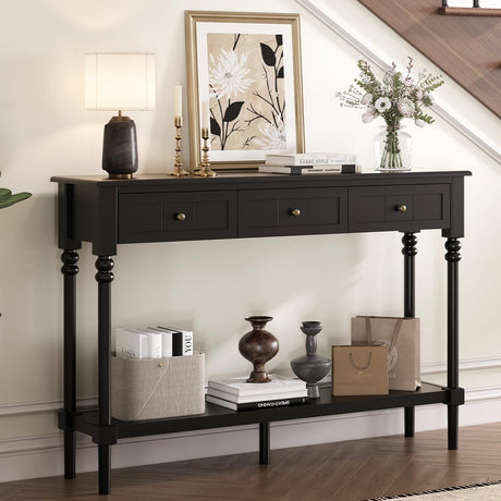 Console Tables with Drawers,47" Entryway Table with Shelf and Solid Wood Legs