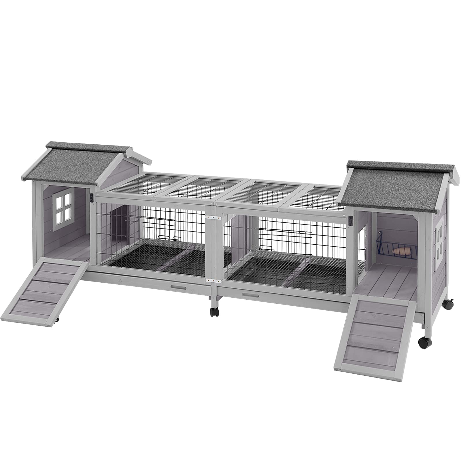 Rabbit Hutch Bunny Cage with Double House and Run Indoor Outdoor Guinea Pig House