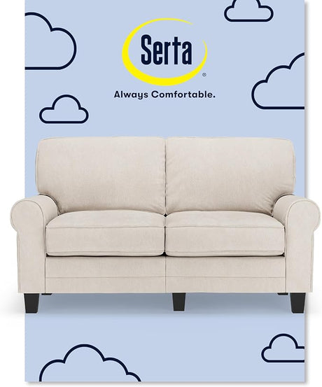 Copenhagen Rolled Arm, Easy Care Polyester, Soft Pillow Back, Pocket Coil Seat Cushions, Removable Covers, Loveseat or Couch for Small Spaces, Living Rooms or Bedrooms, 73" Sofa, Buttercream