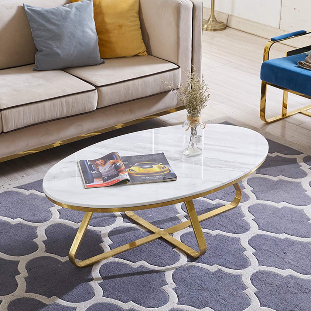 80cm Mid Century Modern Oval Coffee Table White Nature Marble Table