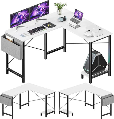 L Shaped Desk Gaming Computer 50 Inch Reversible Corner PC Work Table for Writing