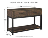 Johurst Rustic Rectangular Sofa Table with Two Drawers and Fixed Lower Shelf, Brown