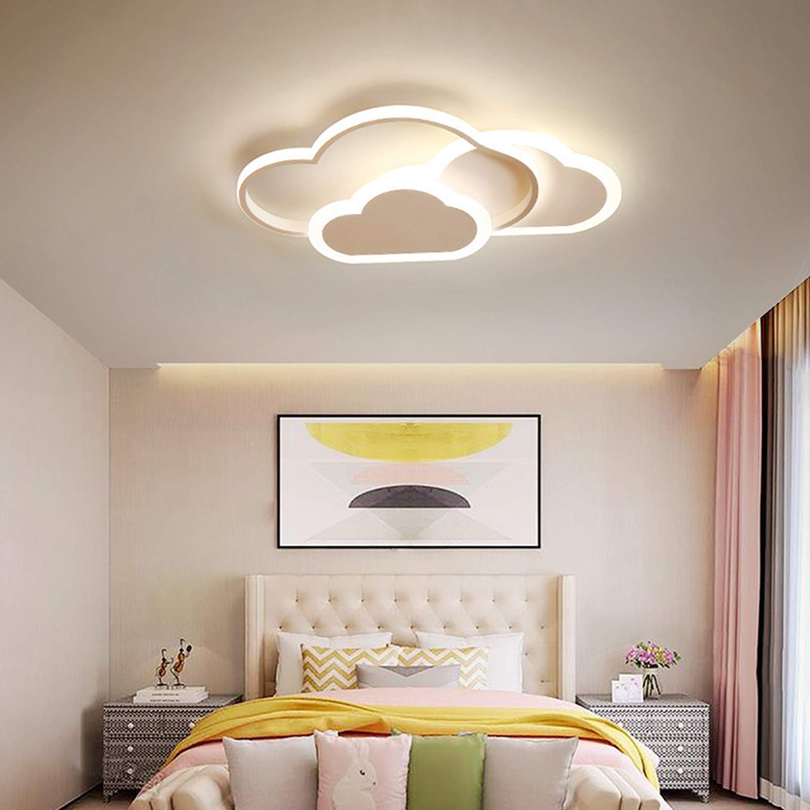 Dimmable LED Cloud Ceiling Light - Modern Flush Mount Lamp for Kids Room