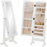 Jewelry Armoire Cabinet Standing Mirror Full Length with Jewelry Storage, LED Lights 5 Adjustable Angles Jewelry