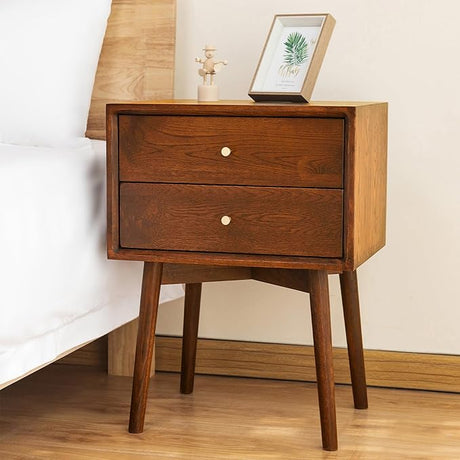 Night Stand, Midcentury Modern Solid Wood Nightstand with Drawer, Durable Sturdy Tall