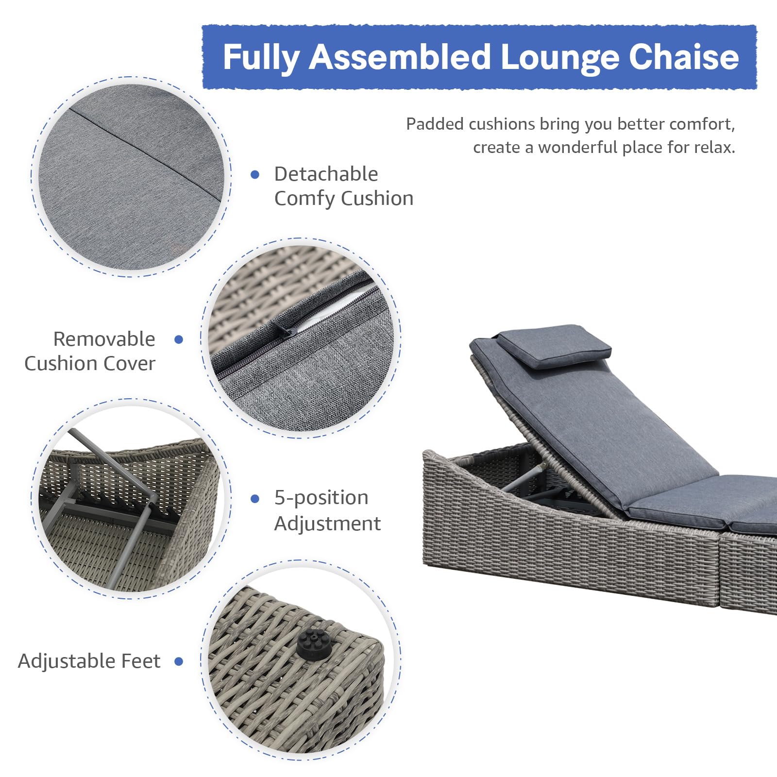 Murago Outdoor Aluminum Chaise Lounge Chairs, Set of 2 with 5 Adjustable Backrest, No Assembly Required, Lightweight, Foldable, Portable Chair Furniture for Pool, Deck, Lawn, or Beach Begie