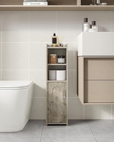 Bathroom Storage Cabinet, Corner Floor Cabinet with Doors and Adjustable Shelf, Narrow