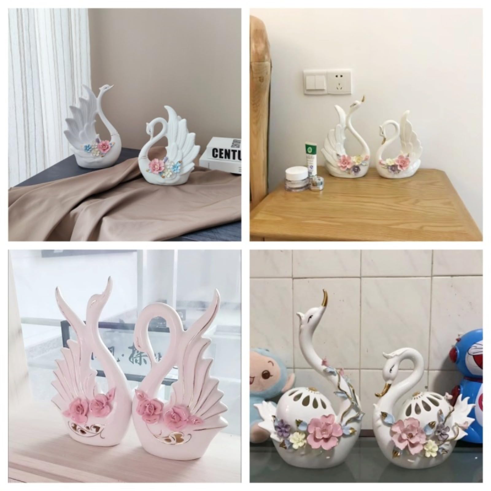 Ceramic Swan Figurines Couple Gifts, Porcelain Swan Statue Sculpture Home Decor,