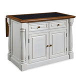 Monarch White Kitchen Island with Distressed Oak Top, Black Granite Top Inset, Hardwood