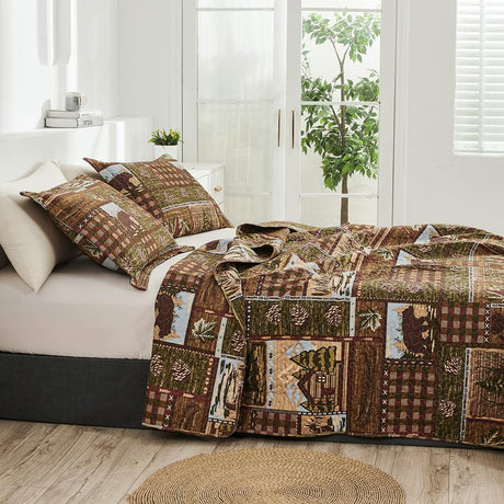 Cabin Bedding Quilt Queen/Full Size Lodge Patchwork Quilt Set Rustic Bedspread Forest