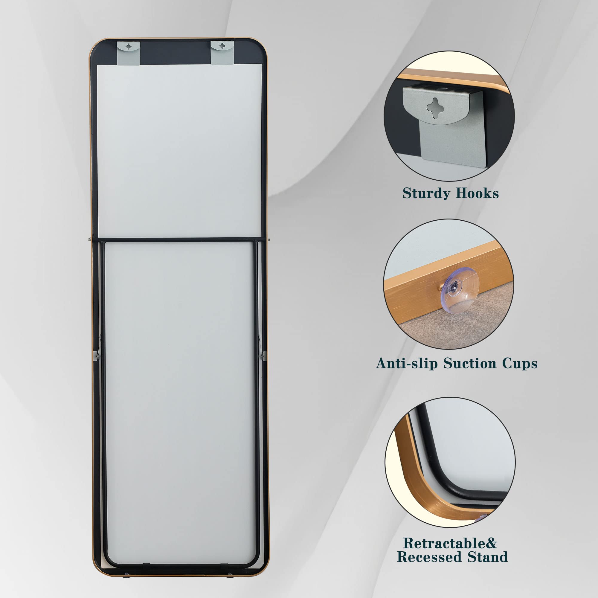 Full Length Floor Mirror 65x22 - Gold Rounded Corner Standing Wall Mount