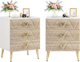 3-Drawer Nightstand Set of 2, Luxury Bedside Table End Table with Storage