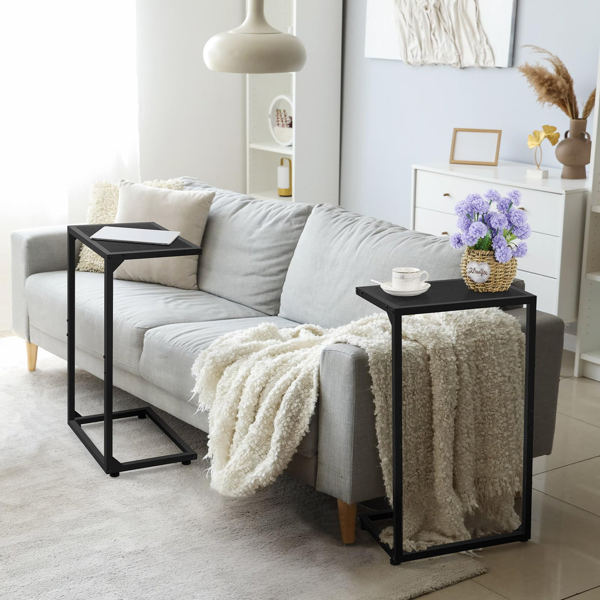 C Shaped End Table, C Tables for Couch, Snack Side Table for Sofa, Couch Tables That Slide Under,