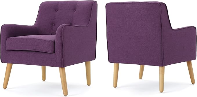 Felicity Mid-Century Fabric Arm Chairs, 2-Pcs Set, Purple