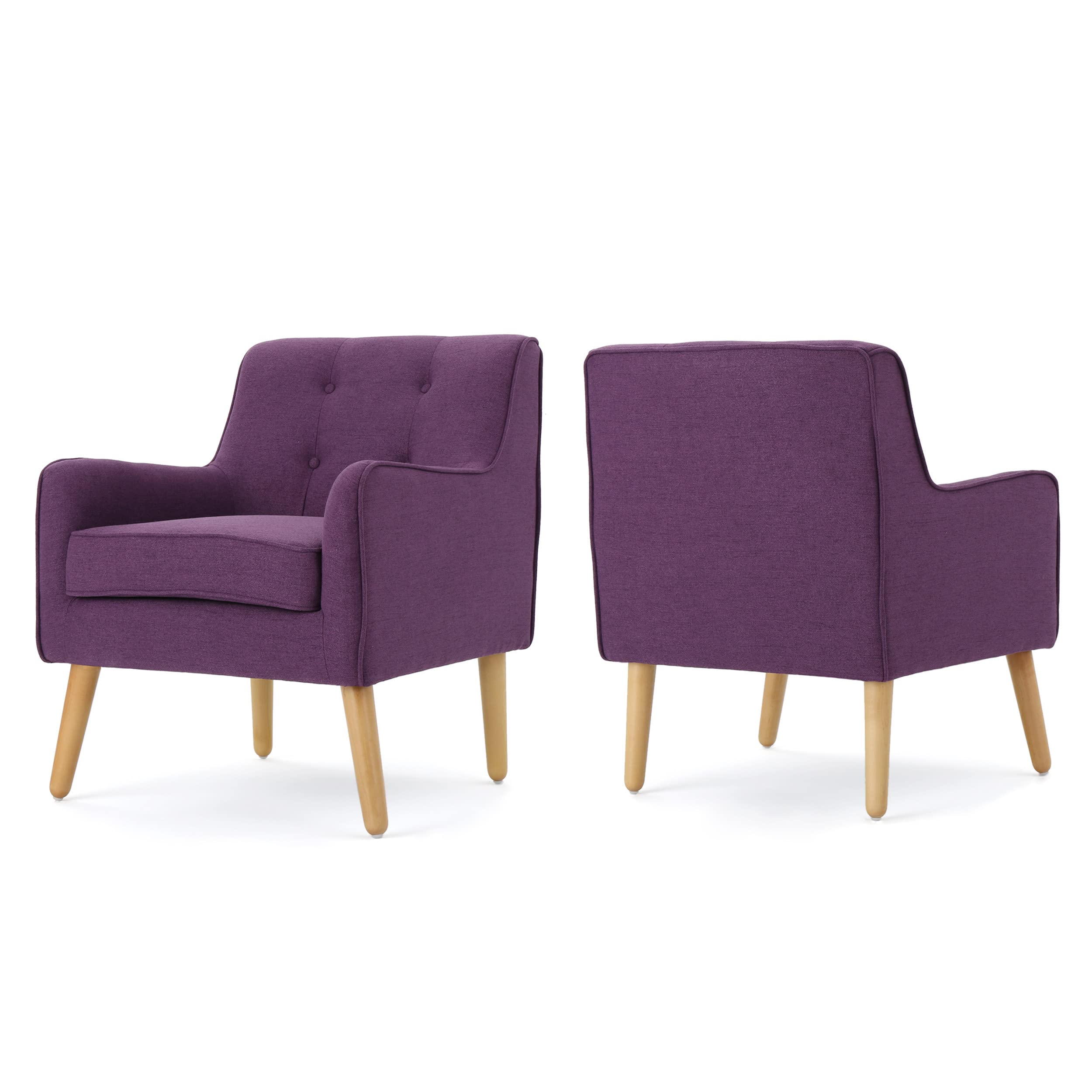 Felicity Mid-Century Fabric Arm Chairs, 2-Pcs Set, Purple