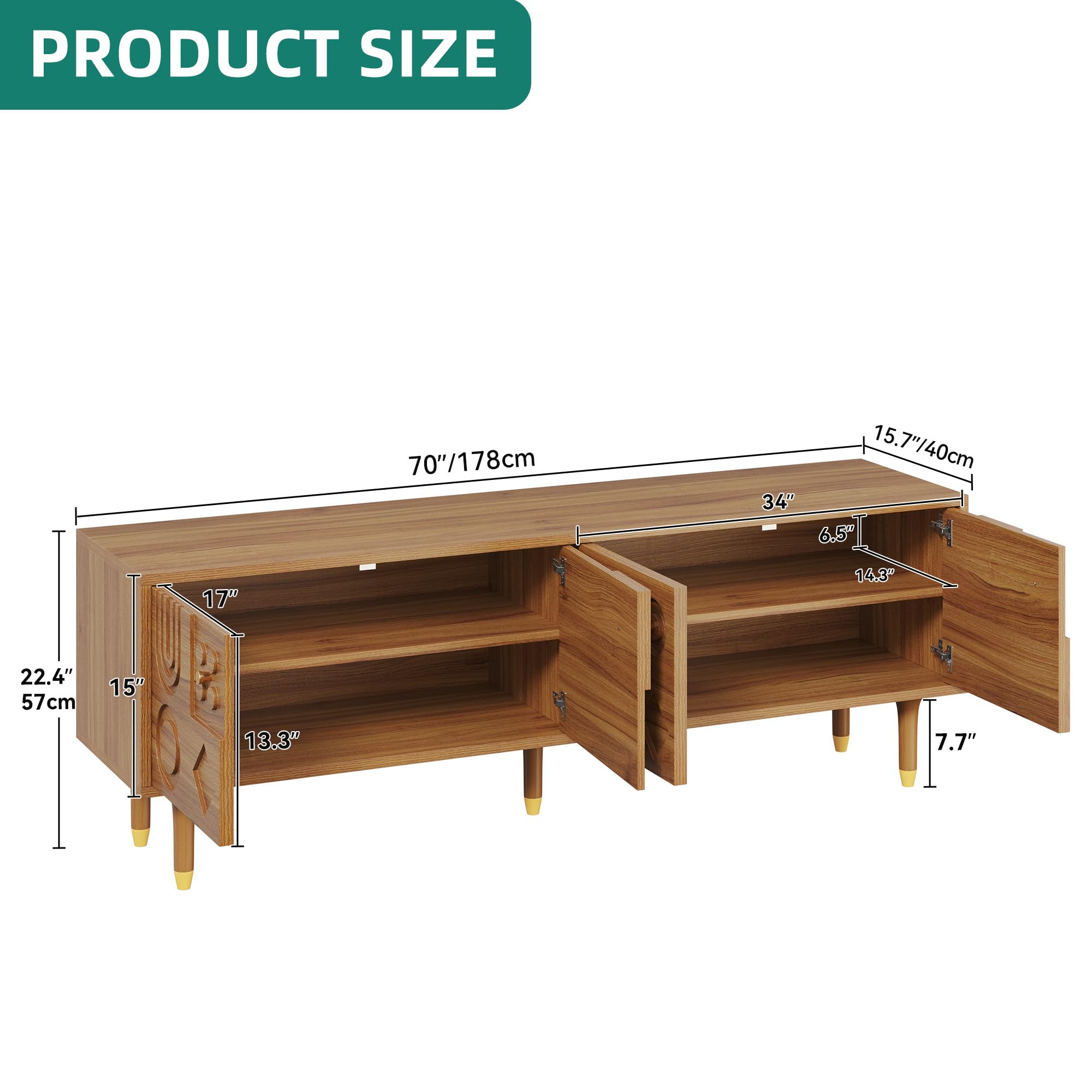 70-Inch Mid-Century TV Stand with Storage