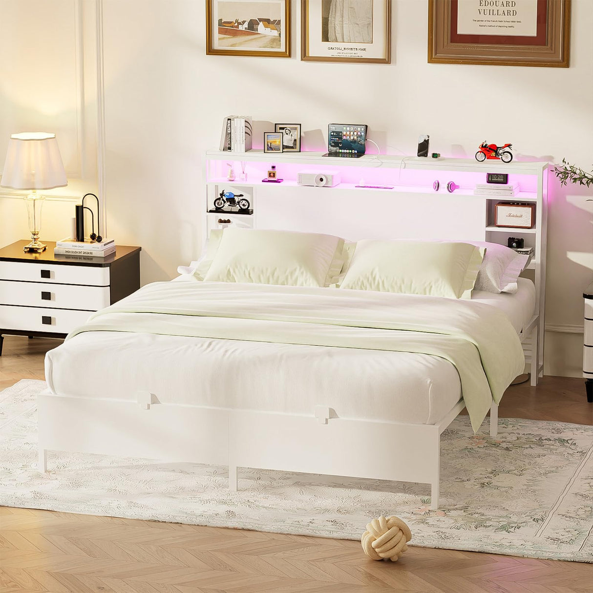 Full Size Bed Frame with Charging Station