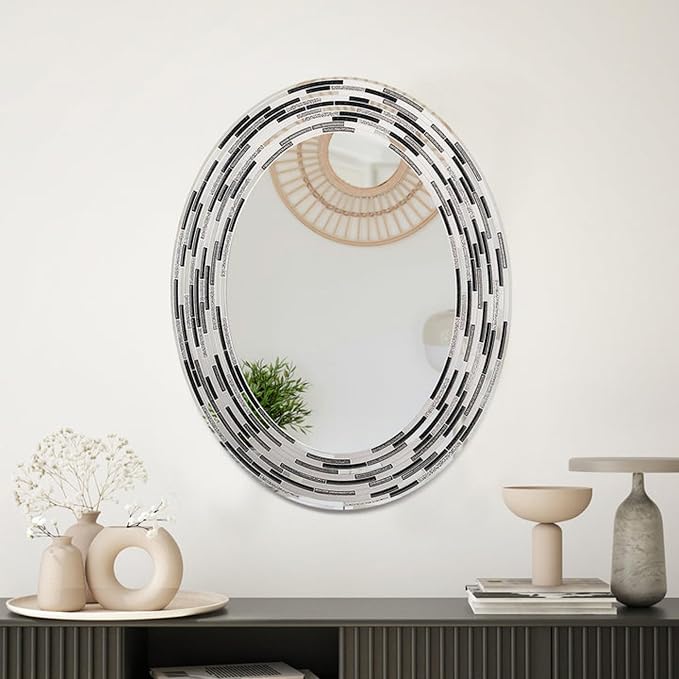 24"x30" Reeded Tiled Sea Glass Aqua Blue Vanity Mirror for Bathroom Wall