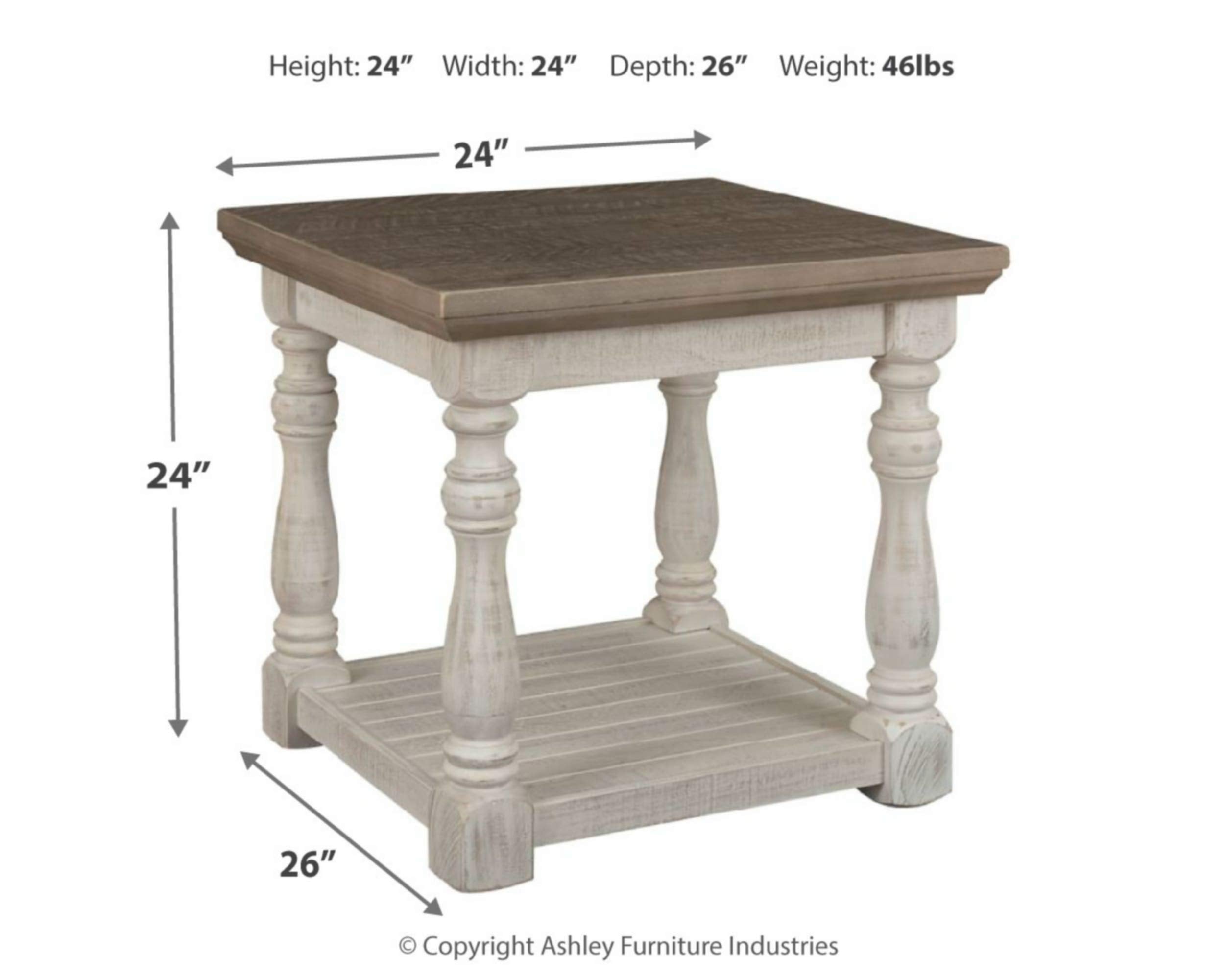 Havalance Farmhouse Square End Table with Floor Shelf, Vintage Gray & White