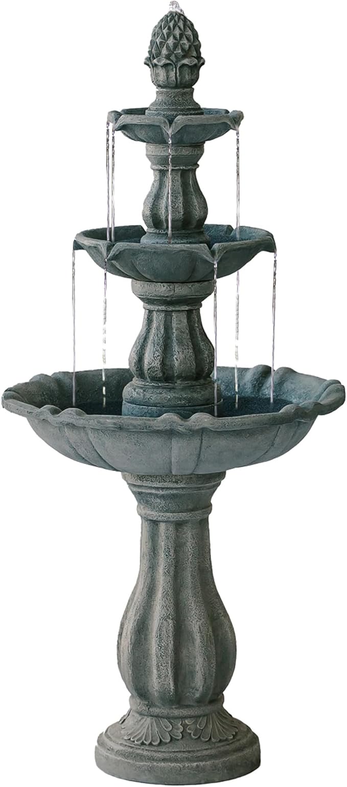 3-Tier Freestanding Waterfall Fountain w/Pump & Pineapple Top, 51 Inch Tall