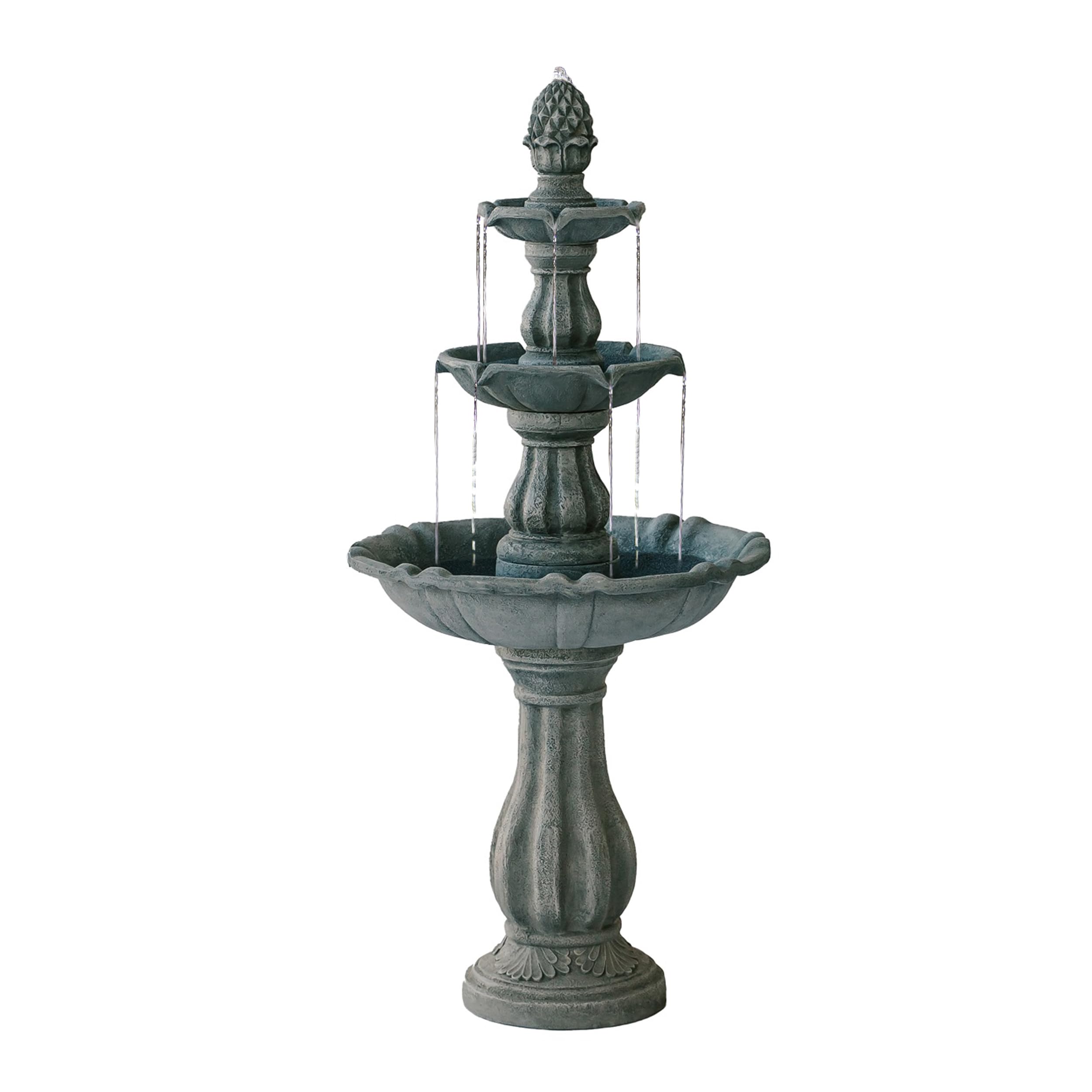 3-Tier Freestanding Waterfall Fountain w/Pump & Pineapple Top, 51 Inch Tall