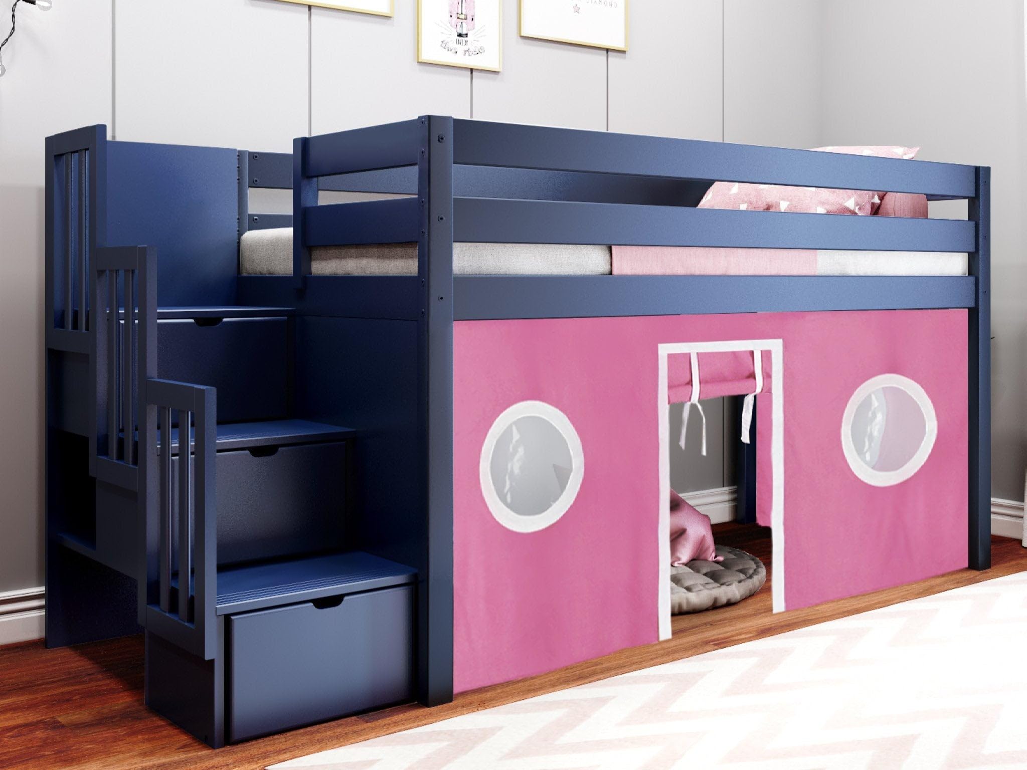 Contemporary Low Loft Twin Bed with a 3 Drawer Stairway