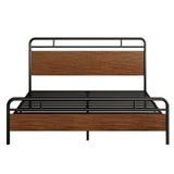 Wooden Headboard and Footboard, Rounded Corner Metal Structure, Heavy Duty Slats