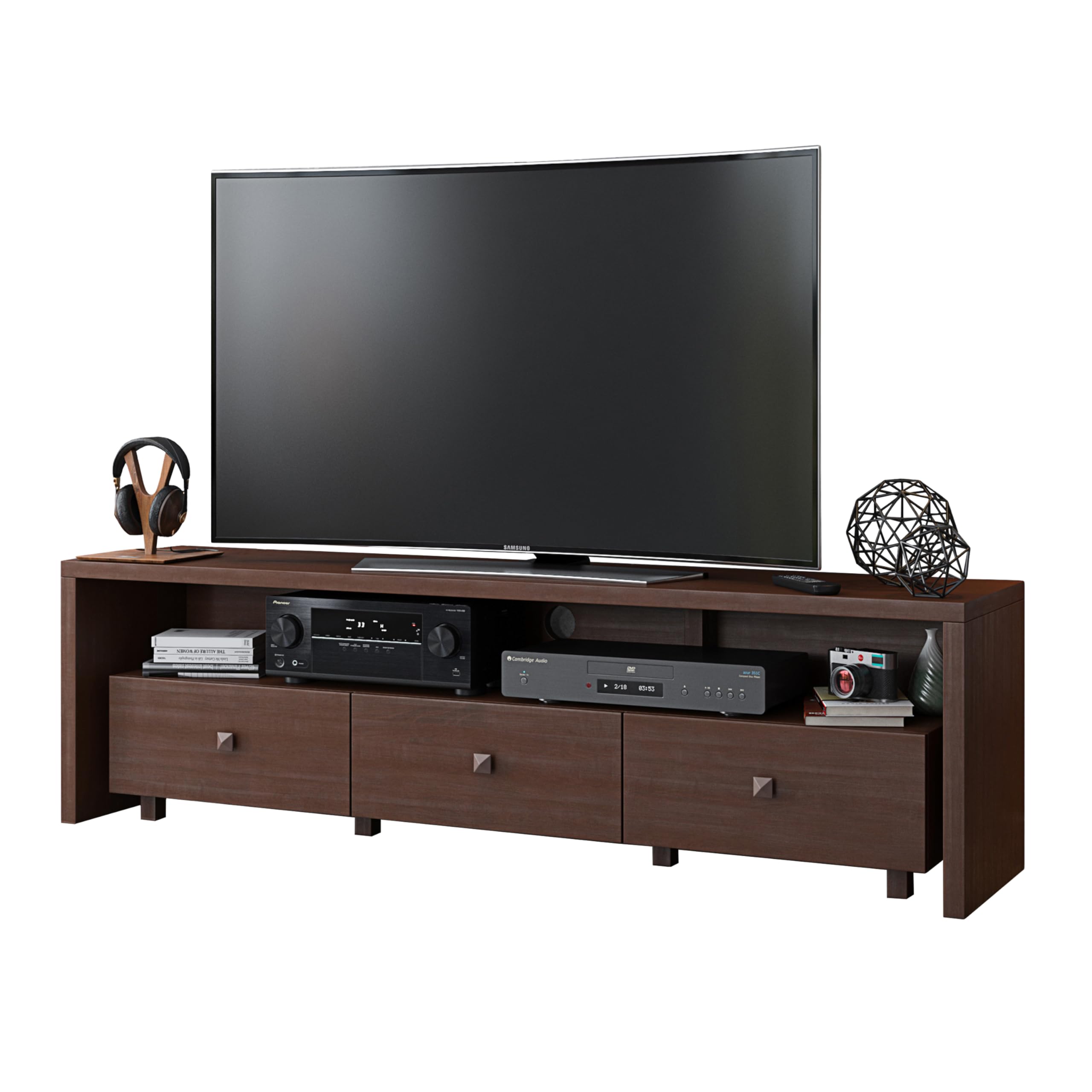 Elegant 80” TV Stand with Three Cabinets and Storage, Modern Entertainment Center