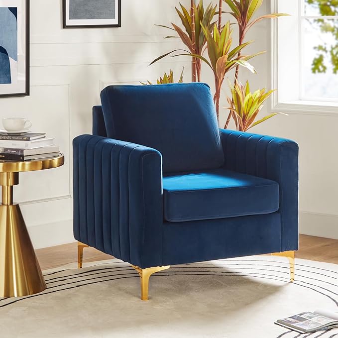 Velvet Accent Club Chair, Modern Velvet Armchair Upholstered Accent Club Chair Sofa Chair with Gold Metal Legs Mid-Century Barrel Leisure Chair Comfy Reading Chair, Fuchsia