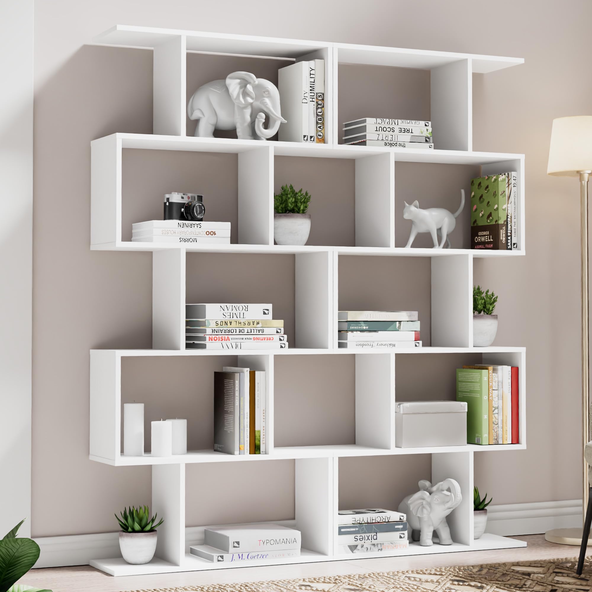 Cozy Castle Set of 2 Geometric Bookcase, S-Shaped Modern Bookshelf, Room Divider