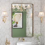 24X32 Inch Brushed Nickel Bathroom Mirror, Rounded Rectangle Silver Metal Frame Mirror,