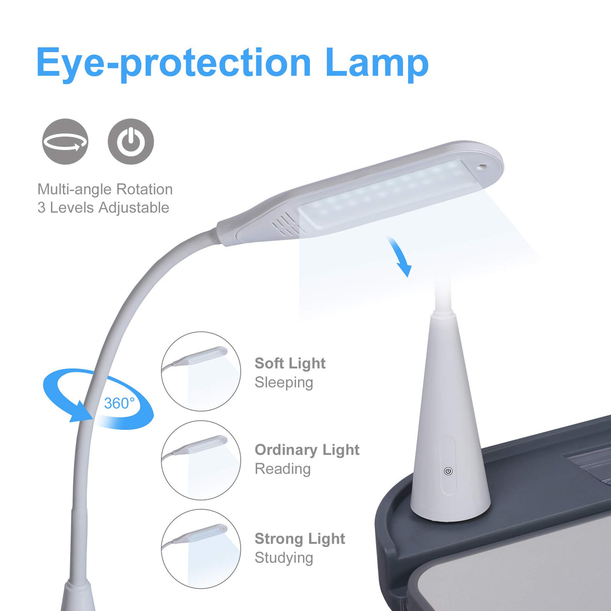 SMAGREHO Kids' Desk and Chair Set, Height Adjustable Child's School Study Writing Tables with Tilt Desktop, LED Light, Storage Drawer, Book Stand(Grey)